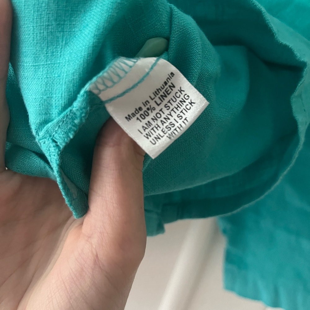 Flax Linen Turquoise 3/4 Sleeve Shirt - Picture 2 of 5